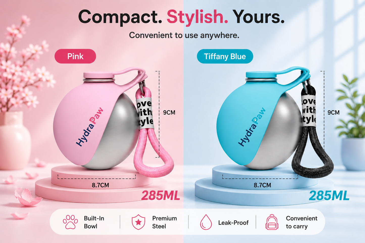 HydraPaw™ 2-in-1 Stainless Steel Dog Water Bottle