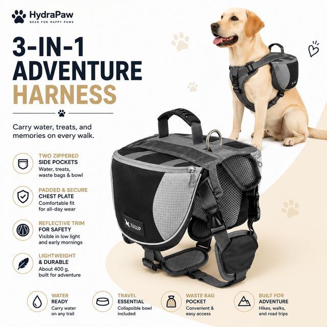 Hydrapaw™ Trail Pack — The 3-in-1 Adventure Harness for Dogs
