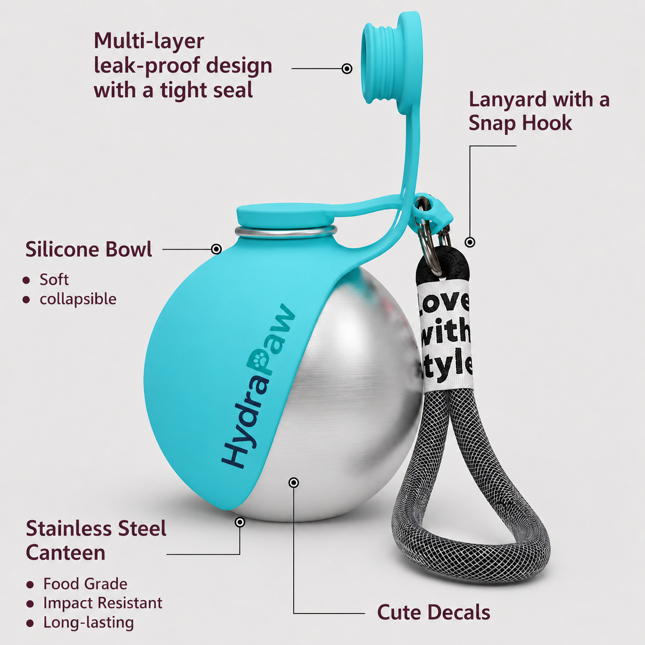 HydraPaw™ 2-in-1 Stainless Steel Dog Water Bottle