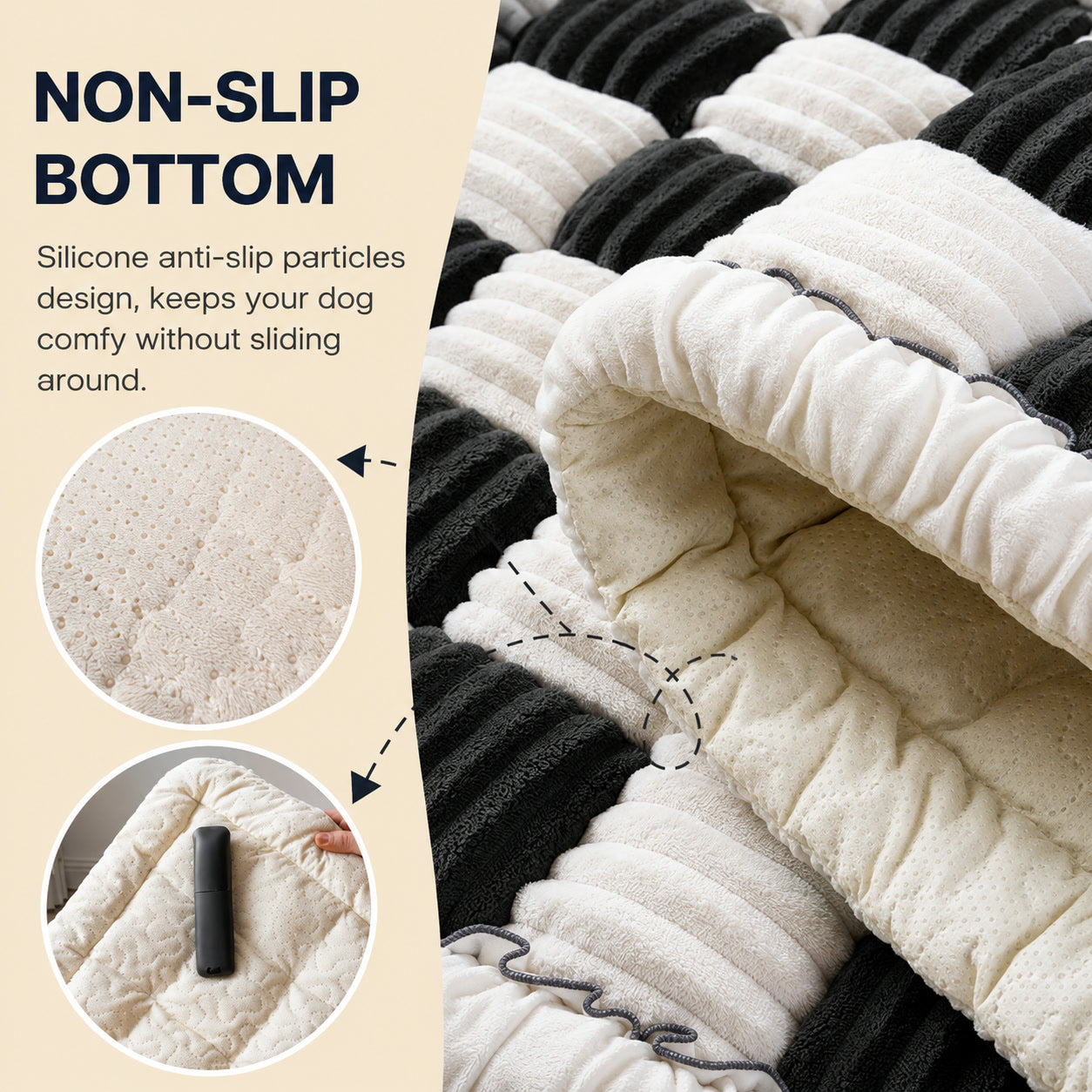 Close-up of the silicone anti-slip beading on the underside of the bed