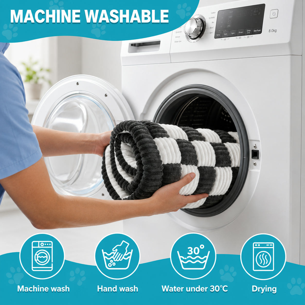 Wash care guide: machine wash, hand wash, water under 30 degrees, tumble dry