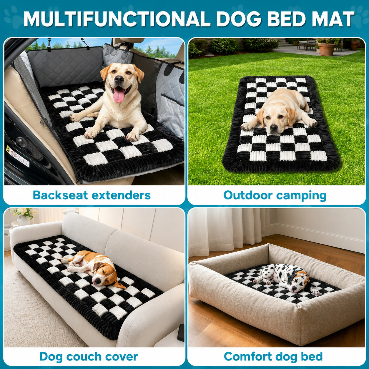 Four uses: back seat extender, outdoor camping, sofa cover and dog bed