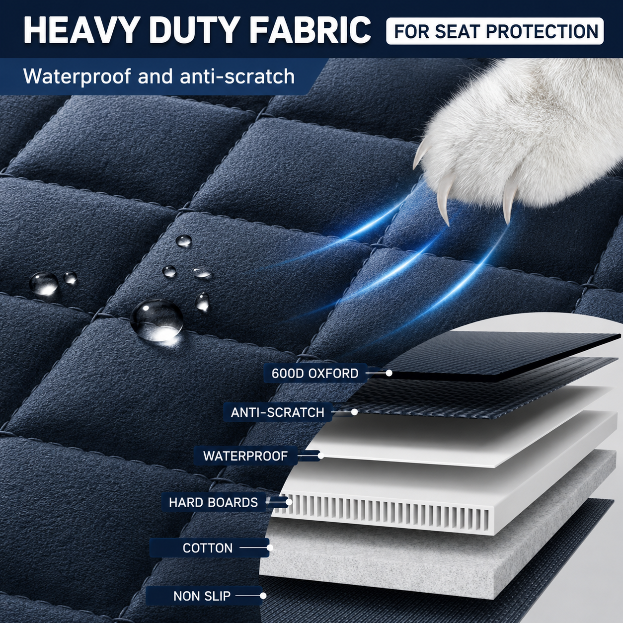 Heavy duty 600D Oxford fabric layers: anti-scratch, waterproof, hard boards, cotton, non-slip